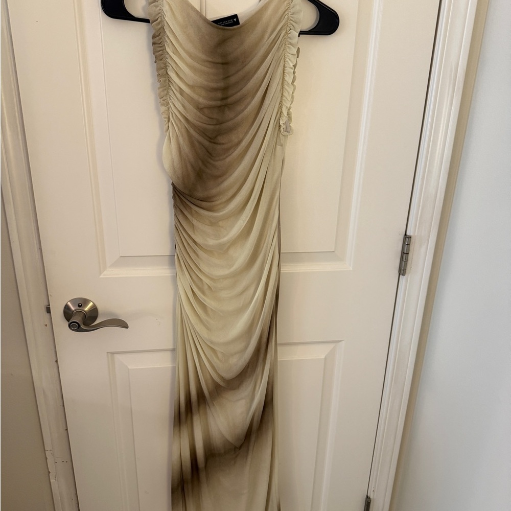 Zara Draped Ombre Maxi Dress in Ivory and Brown